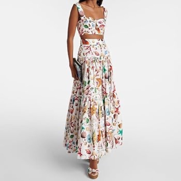 Commense Dresses & Skirts - Commense White Floral Shell-Print Crop Top and Maxi Skirt Set